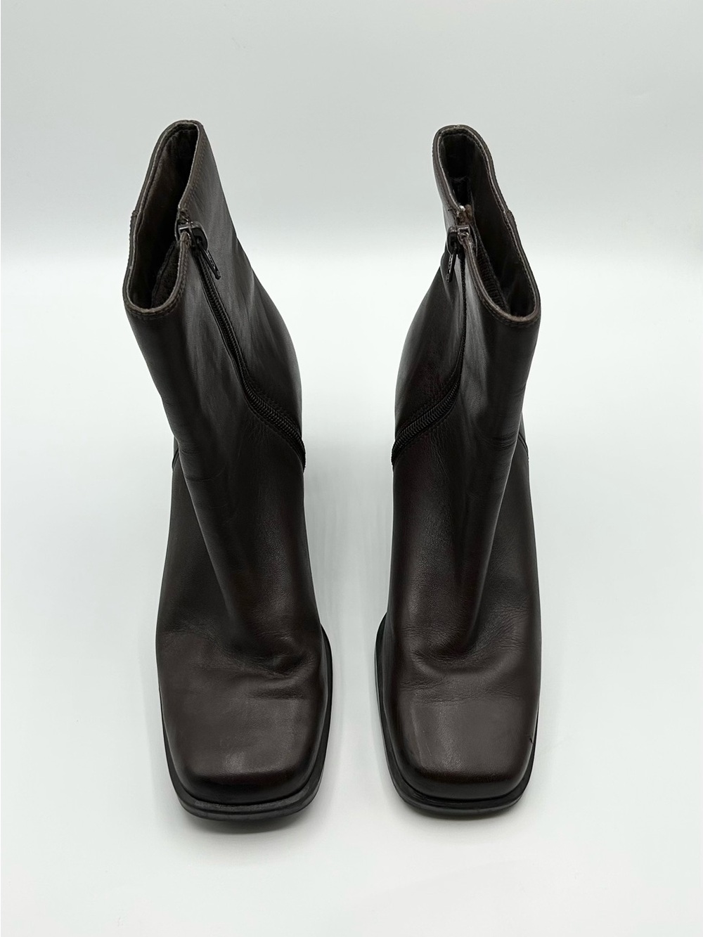 Dark Brown Leather Square Toe Heeled Ankle Booties Boots Women’s Size 7.5 - Picture 4 of 9